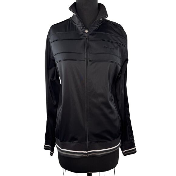 BEN SHERMAN Black Track Jacket Striped Mock Neck Long Sleeve Full Zip Size S/M - Picture 1 of 6